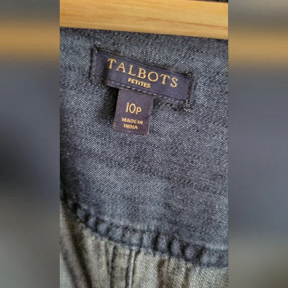 Talbots Shirt Dress Womens Size 10P Denim Long Sleeve Button Up Belted P2P 19" - Picture 8 of 9